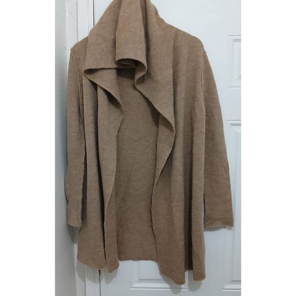 Vince women large alpaca wool long cardigan hoodie sweater super soft tan camel - Picture 2 of 7